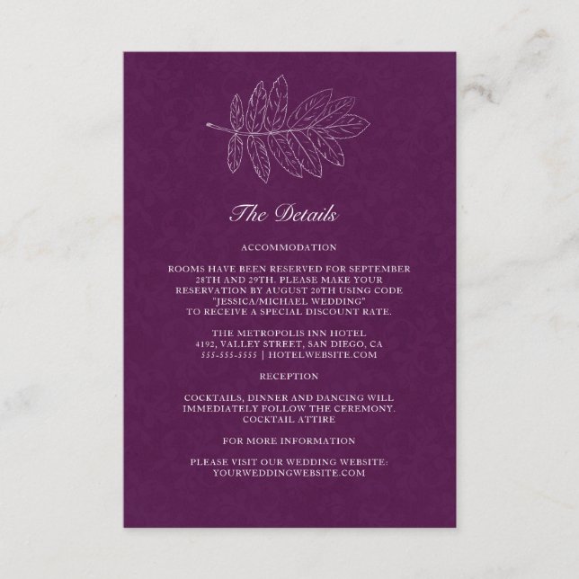 Minimalistische Lila moderne botanische Hochzeitde Begleitkarte (Vorderseite)