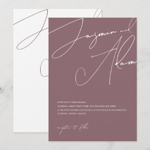 Minimalistische Lila Script-Typografie-Hochzeit Einladung