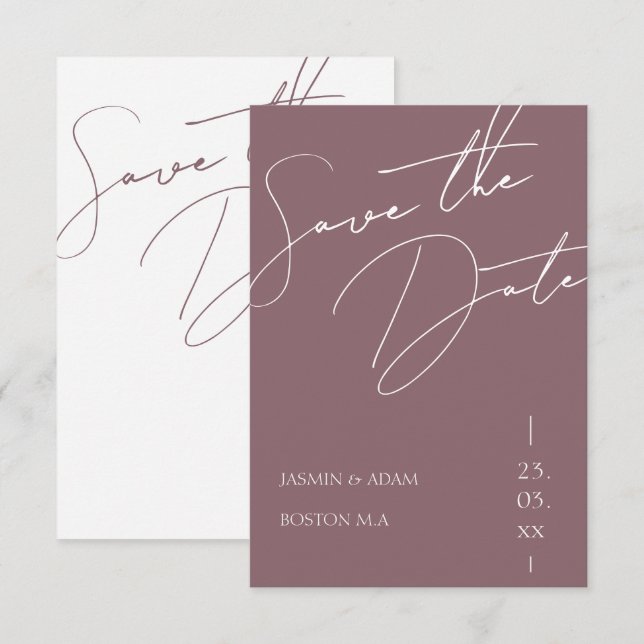 Minimalistische Lila Script-Typografie-Hochzeit Save The Date (Vorne/Hinten)