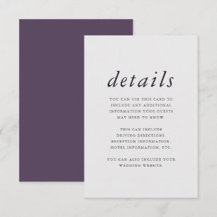 Minimalistische Lila und graue Hochzeiten Begleitkarte