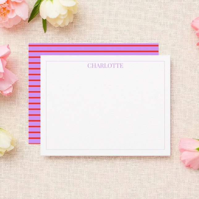 Minimalistische Lila und rote Streifen Mitteilungskarte (Von Creator hochgeladen)