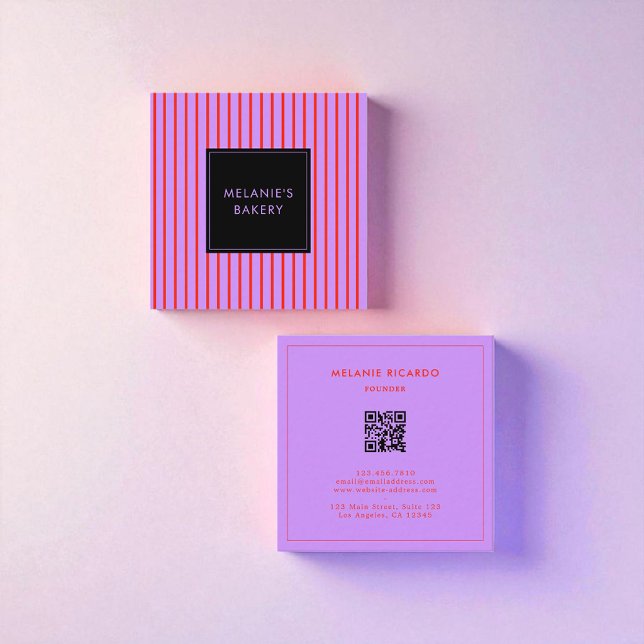 Minimalistische Lila und rote Streifen QR Code Bäc Quadratische Visitenkarte (Von Creator hochgeladen)