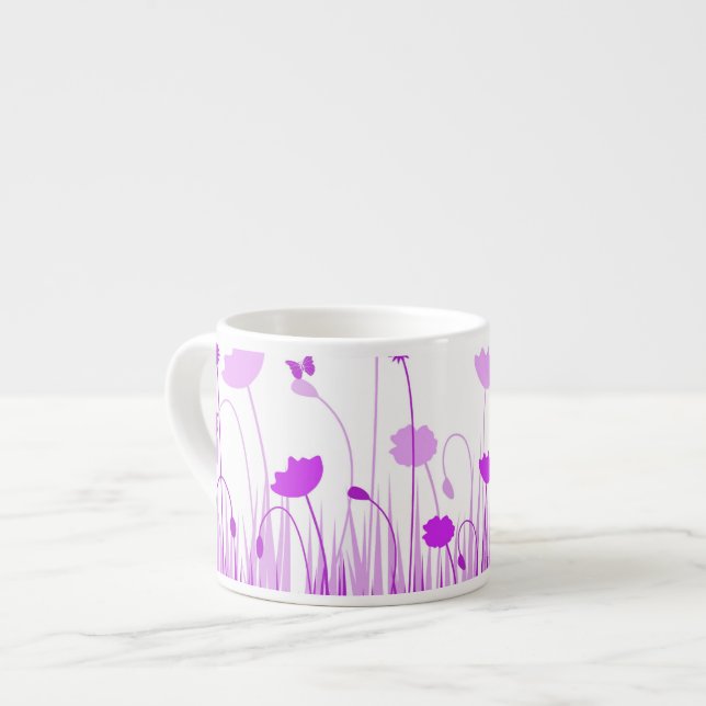 Minimalistische Lila und weiße Pflaumen Wiesenblum Espressotasse (Vorderseite Links)