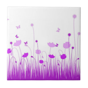 Minimalistische Lila und weiße Pflaumen Wiesenblum Fliese