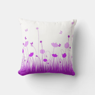Minimalistische Lila und weiße Pflaumen Wiesenblum Kissen