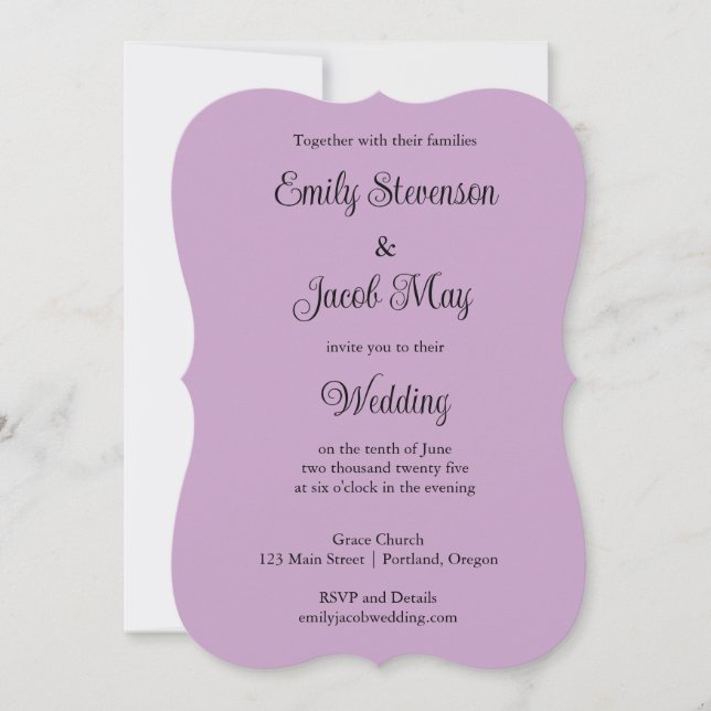 Minimalistische Lilac-Hochzeitseinladung Einladung (Vorderseite)