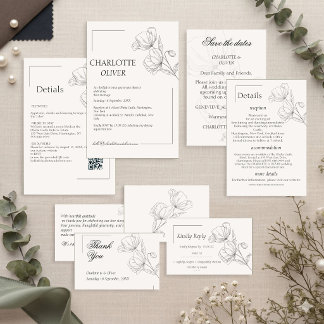 Minimalistische Line-Art-Blumen-Hochzeitseinladung Einladung