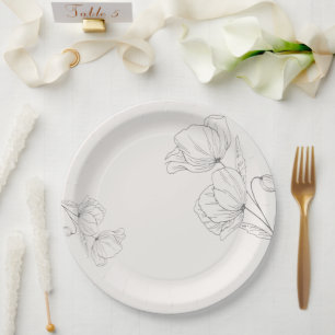 Minimalistische Line-Art-Blumen-Hochzeitspapiertel Pappteller