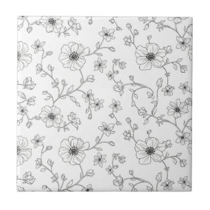 Minimalistische Line-Art-Blumen-Nahtlos-Muster (4) Fliese