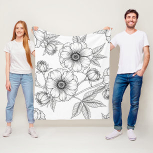 Minimalistische Line-Art-Blumen-Nahtlos-Muster (5) Fleecedecke
