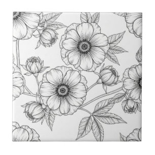 Minimalistische Line-Art-Blumen-Nahtlos-Muster (5) Fliese