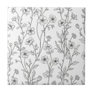 Minimalistische Line-Art-Blumen-Nahtlos-Muster (7) Fliese