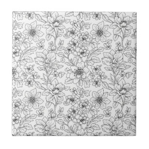 Minimalistische Line-Art-Blumen-Nahtlos-Muster (9) Fliese