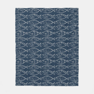 Minimalistische Line-Art-Fisch Mitternachtsblau Fleecedecke