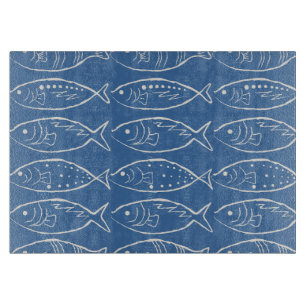 Minimalistische Line-Art-Fisch-Ozean-Blau Schneidebrett