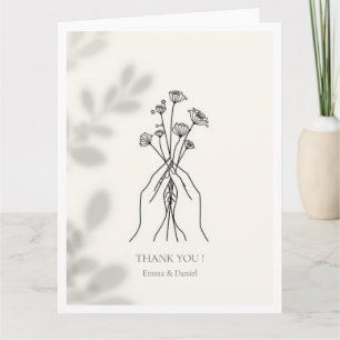 Minimalistische Line-Art-Hände- und Blumen-Dankesk Dankeskarte