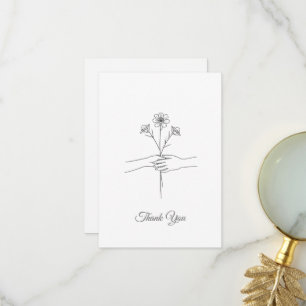 Minimalistische Line-Art-Hände- und Blumen-Hochzei Dankeskarte