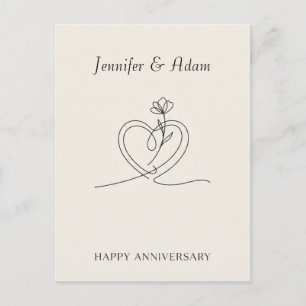 Minimalistische Line-Art-Jubiläumsdesign mit Herz Postkarte