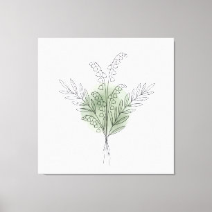 Minimalistische Line-Art Salbeigrüne Blume Wasserf Leinwanddruck