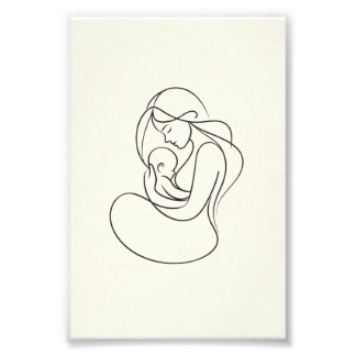 Minimalistische Linie Art der Mama und Baby Fotodruck