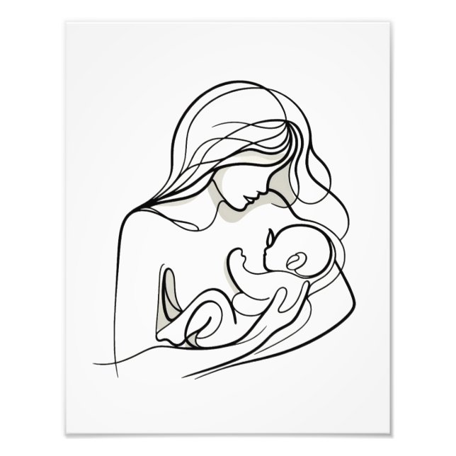 Minimalistische Linie Art der Mama und Baby Fotodruck (Vorne)