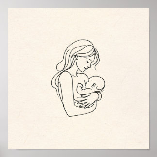 Minimalistische Linie Art der Mama und Baby Poster