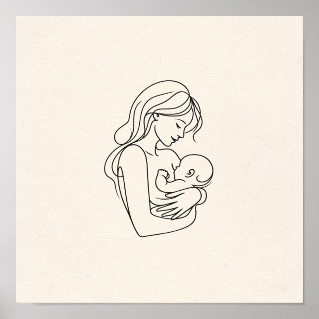 Minimalistische Linie Art der Mama und Baby Poster (Vorne)