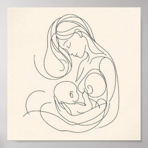 Minimalistische Linie Art der Mama und Baby Poster