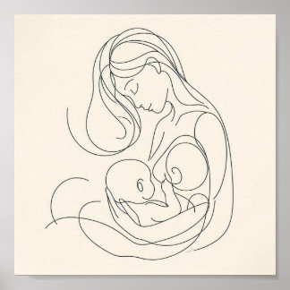 Minimalistische Linie Art der Mama und Baby Poster