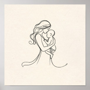 Minimalistische Linie Art der Mama und Baby Poster