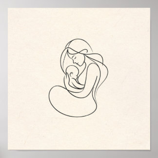 Minimalistische Linie Art der Mama und Baby Poster