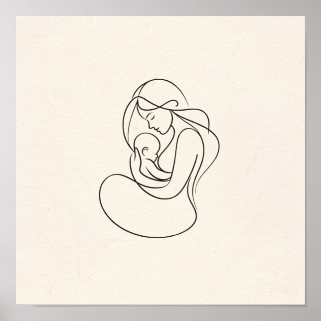 Minimalistische Linie Art der Mama und Baby Poster (Vorne)