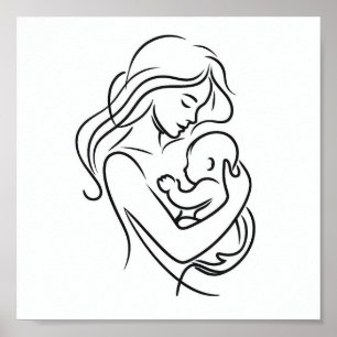 Minimalistische Linie Art der Mama und Baby Poster