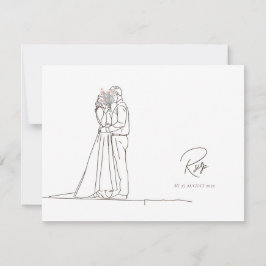 Minimalistische Linie Art Romantisches Paar Floral RSVP Karte