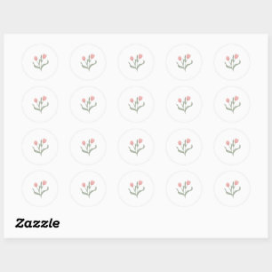 Minimalistische Linie Art Soft Pink Tulips Runder Aufkleber