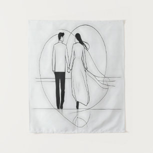 Minimalistische Linie Kunst Romantische Coupé Hold Wandteppich