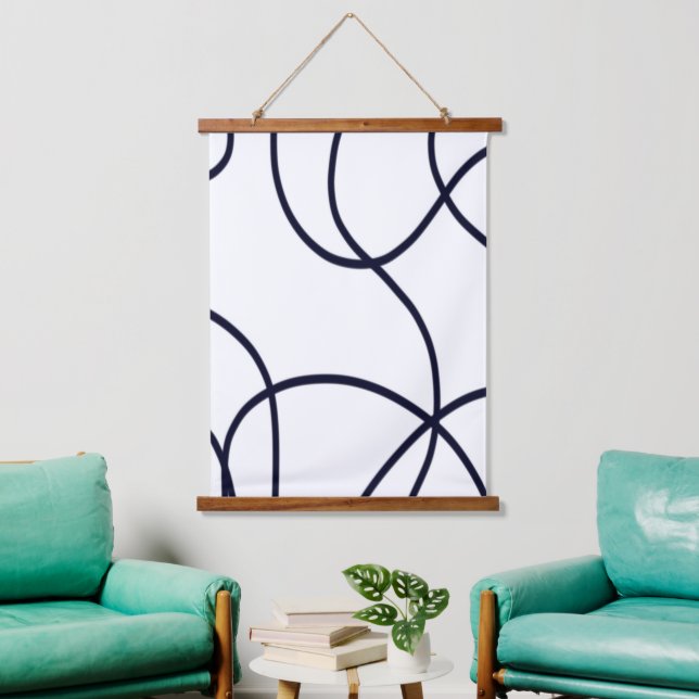 Minimalistische Linie Schwarz/Weiß Wandteppich Mit Holzrahmen (Wohnzimmer)