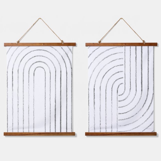 Minimalistische Linie Wandteppich Mit Holzrahmen (Doppelt)