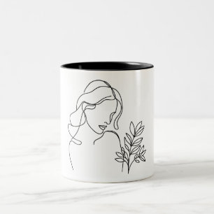 Minimalistische Linie zeichnend Porträtiererin Zweifarbige Tasse