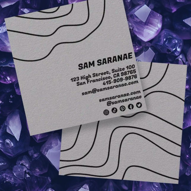 Minimalistische Linien Abstrakte Formen Einzigarti Quadratische Visitenkarte (Luxe gray custom handmade lines square business cards with social media icons.)