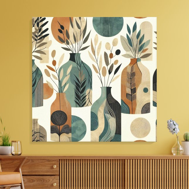 Minimalistische Linien Kunst mit erdigen Tönen und Leinwanddruck (Insitu (Wohnzimmer))