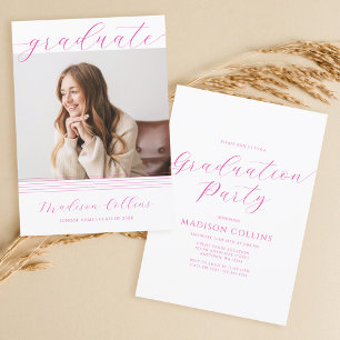 Minimalistische Linien Rosa Graduierungsparty Foto Einladung