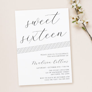 Minimalistische Linien Schwarz-weiß Süß 16 Einladung
