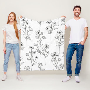 Minimalistische Linienkunst Blumen Nahtloses Muste Fleecedecke