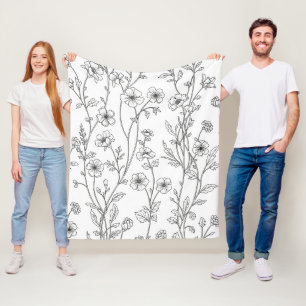 Minimalistische Linienkunst Blumen Nahtloses Muste Fleecedecke