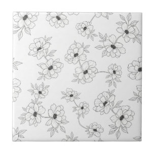 Minimalistische Linienkunst Blumen Nahtloses Muste Fliese
