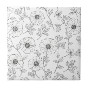 Minimalistische Linienkunst Blumen Nahtloses Muste Fliese