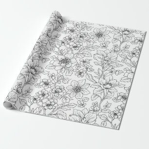 Minimalistische Linienkunst Blumen Nahtloses Muste Geschenkpapier
