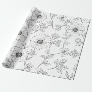 Minimalistische Linienkunst Blumen Nahtloses Muste Geschenkpapier