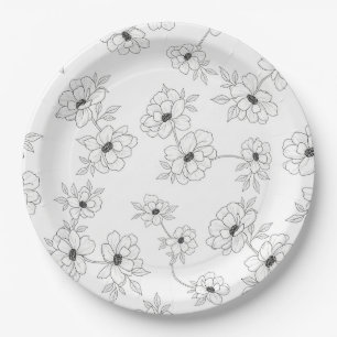 Minimalistische Linienkunst Blumen Nahtloses Muste Pappteller